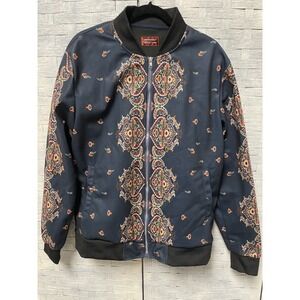 Consequence Large Bomber Jacket Mens Navy Paisley All Over Print Zip Up